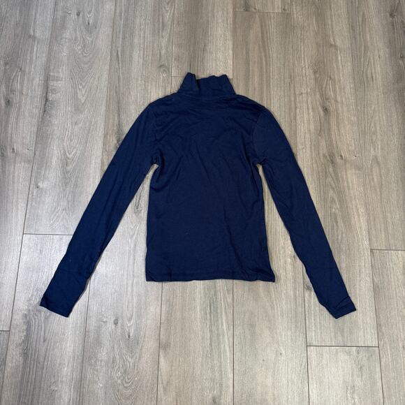 J.Crew Tissue Crepe Turtleneck Shirt SZ S Navy Blue Long Sleeve Pullover Cotton - Picture 6 of 8